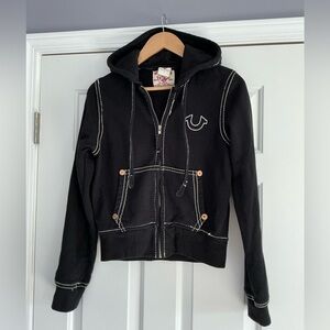 Vintage 90s True Religion White Stitch Logo  Fleece Hoodie L